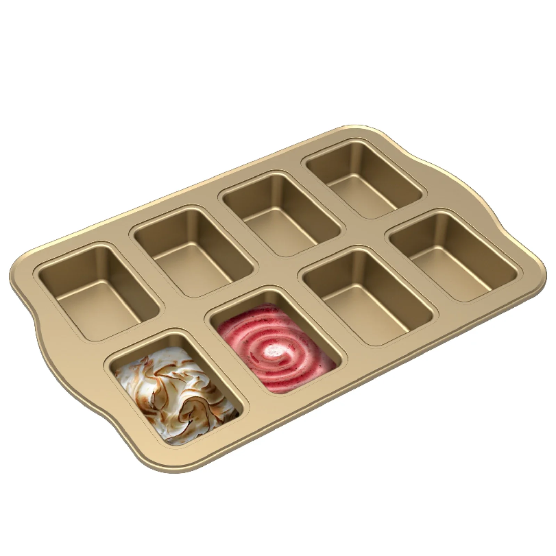 Tray Mold Rectangle - ถาดอบคัพเค้กแบบไม่ติดกระทะ 8 ช่อง สำหรับทำขนมปังมินิ ถาดอบขนมปังเหล็กกล้าคาร์บอนรูปสี่เหลี่ยมผืนผ้าขนาดเล็ก อุปกรณ์อบขนมสำหรับเตาอบในครัวเรือน