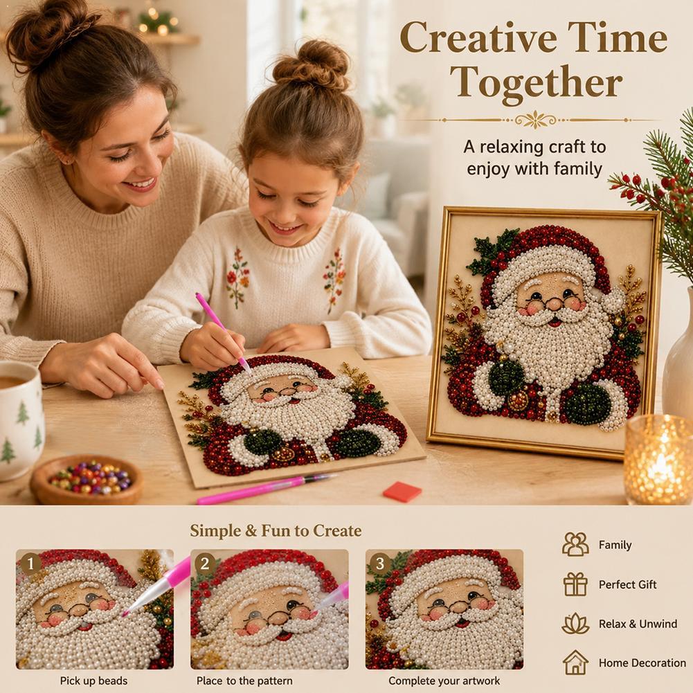 Resin Art Diy - ชุดงานฝีมือ DIY ภาพปักลูกปัดรูปซานตาคลอสคริสต์มาส พร้อมกรอบตกแต่งผนัง ของขวัญคริสต์มาสสำหรับเด็กและผู้ใหญ่