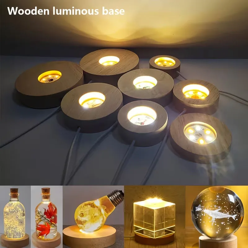 Resin Art Stand - ฐานไฟ LED ทรงกลมไม้สำหรับตั้งโชว์งานศิลปะ ที่วางโคมไฟแบบ USB สำหรับคริสตัล