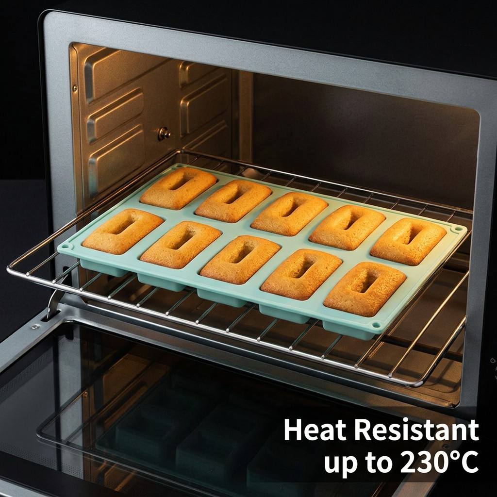 Tray Mold Rectangle - แม่พิมพ์ซิลิโคนอบขนมแบบไม่ติด 10 ช่อง รูปทรงสี่เหลี่ยมผืนผ้า ขอบยืดหยุ่น สำหรับทำเค้ก