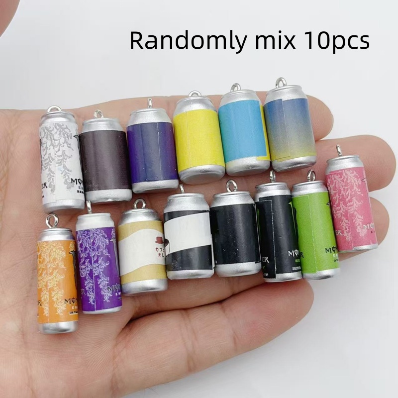 Resin Art Calligraphy - 10 ชิ้น จี้เรซินรูปกระป๋องเครื่องดื่มจำลองขนาดเล็ก หลากสีสัน สำหรับทำจี้ขวดเครื่องดื่มจำลอง DIY