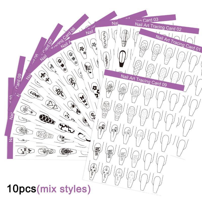 Resin Art Guide Book - 10 ชิ้น กระดาษฝึกวาดลายเล็บ แม่แบบสำหรับวาดและระบายสี หนังสือคู่มือการเรียนรู้ อุปกรณ์ทำเล็บ