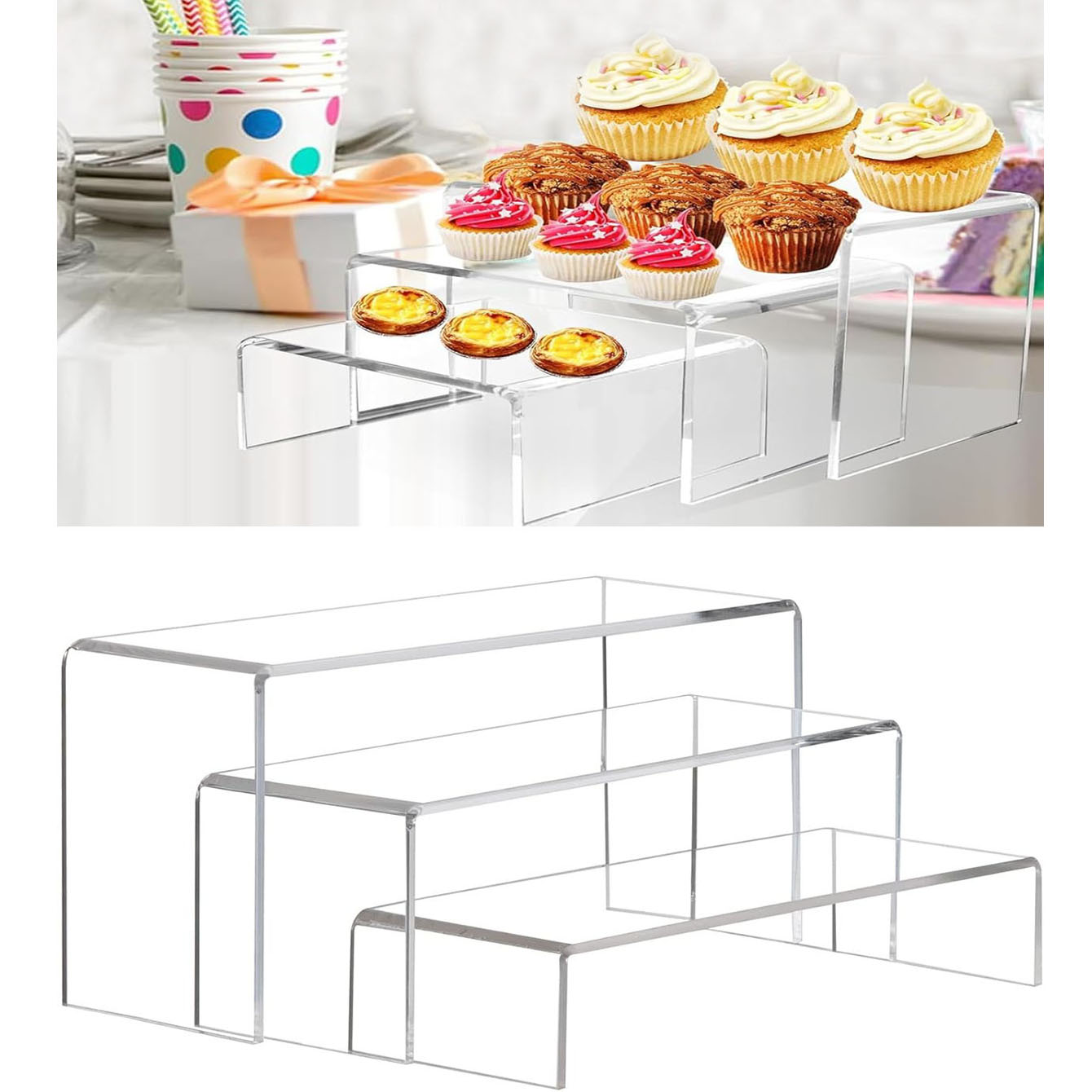 Resin Art Stand - ชั้นวางอะคริลิกใส 3 ชิ้น, ชั้นวางเพอร์สเป็กซ์ใส POP, ชั้นวางอะคริลิก,