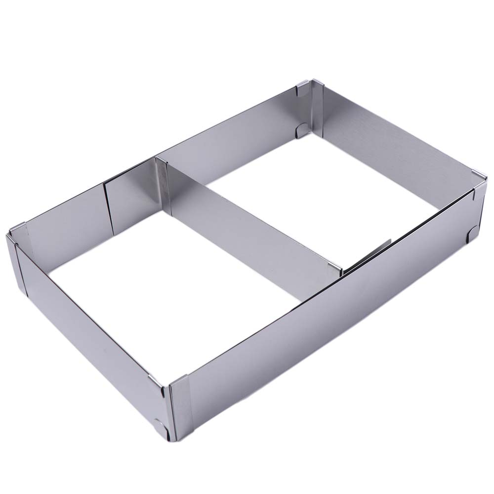 Tray Mold Rectangle - พิมพ์เค้กสแตนเลสแบบปรับได้ วงแหวนเค้กแบบยืดหดได้ ทำเองได้ รูปทรงสี่เหลี่ยมผืนผ้า/สี่เหลี่ยมจัตุรัส ป้องกันสนิม สำหรับอบขนม/ช็อกโกแลต