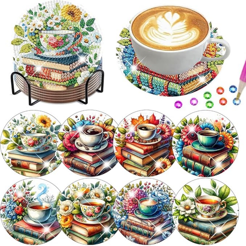 Resin Art Stand - ชุดภาพวาดเพชร DIY 8 ชิ้น พร้อมฐานวาง ลายหนังสือ