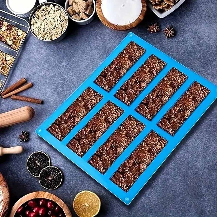Tray Mold Rectangle - แม่พิมพ์ซิลิโคนสำหรับทำแกรโนล่าบาร์ 1 ชิ้น, แม่พิมพ์ขนมแท่ง, แม่พิมพ์โปรตีนบาร์ทรงสี่เหลี่ยม, สำหรับทำช็อกโกแลตบาร์,