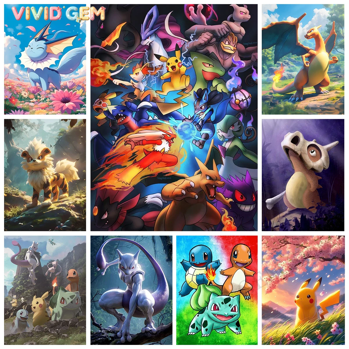 Resin Art Home Decor - VIVID GEM ภาพเพชร DIY โปเกมอนใหม่ งานปักเพชรเก็นการ์