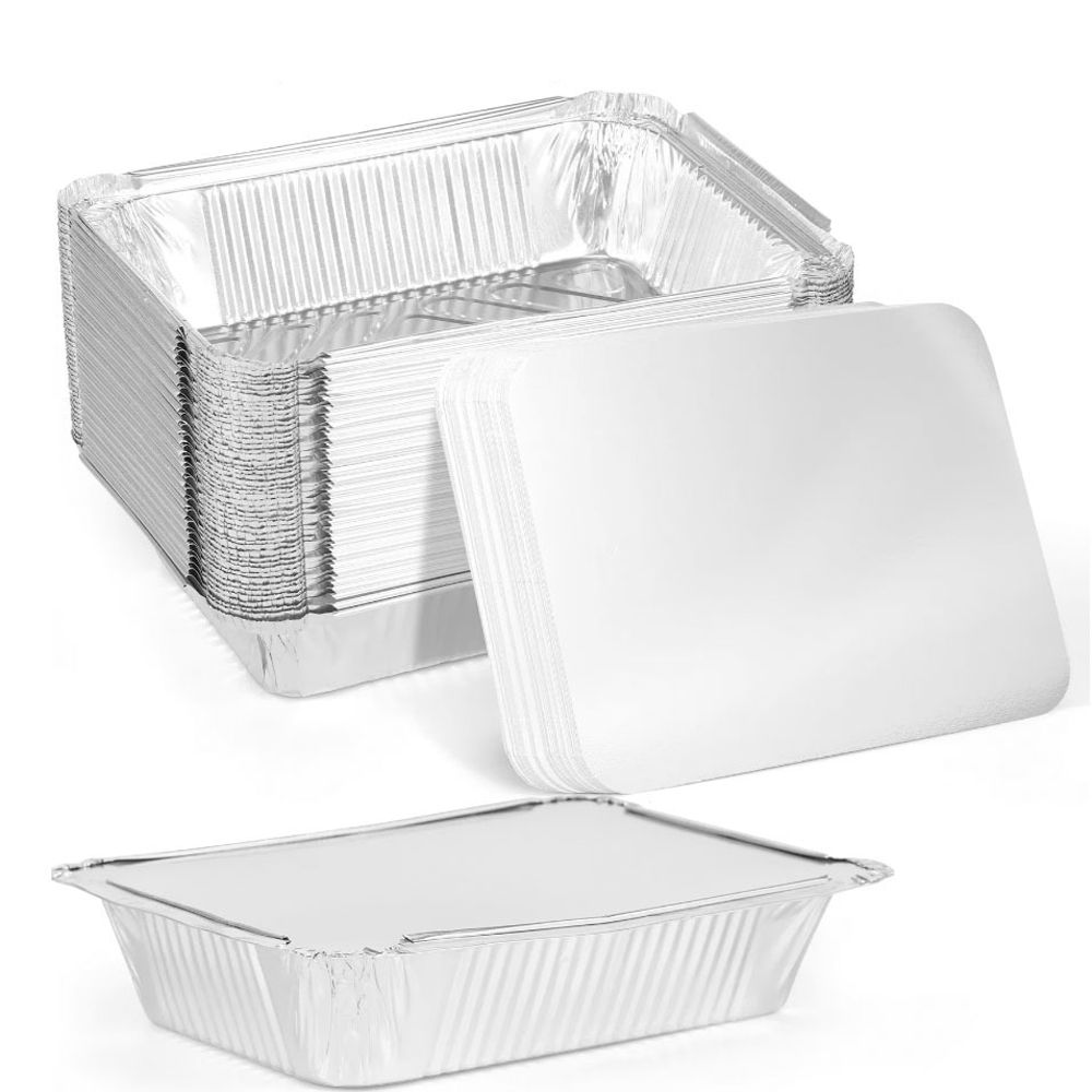 Tray Mold Rectangle - 10PCS ใหม่พร้อมฝาปิดอลูมิเนียมฟอยล์ถาดสแควร์ Non-Stick ฟอยล์ภาชนะบรรจุอาหารครัวทําอาหารเครื่องมือทิ้งชามบาร์บีคิวเบเกอรี่