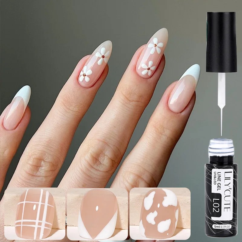 Resin Art Varnish - LILYCUTE 5ml สีขาวสีดํา Liner เจลเล็บที่มีสีสันภาษาฝรั่งเศสคําภาพวาดลายกึ่งถาวรวาดเล็บ UV