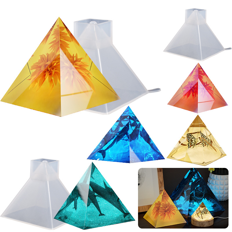 Resin Art Stand - แม่พิมพ์ซิลิโคนรูปทรงพีระมิดเรซิ่นใสสำหรับงานหล่ออีพ็อกซี่ พร้อมฐานสามเหลี่ยมทรงปริซึม สำหรับงานประดิษฐ์ตกแต่ง DIY