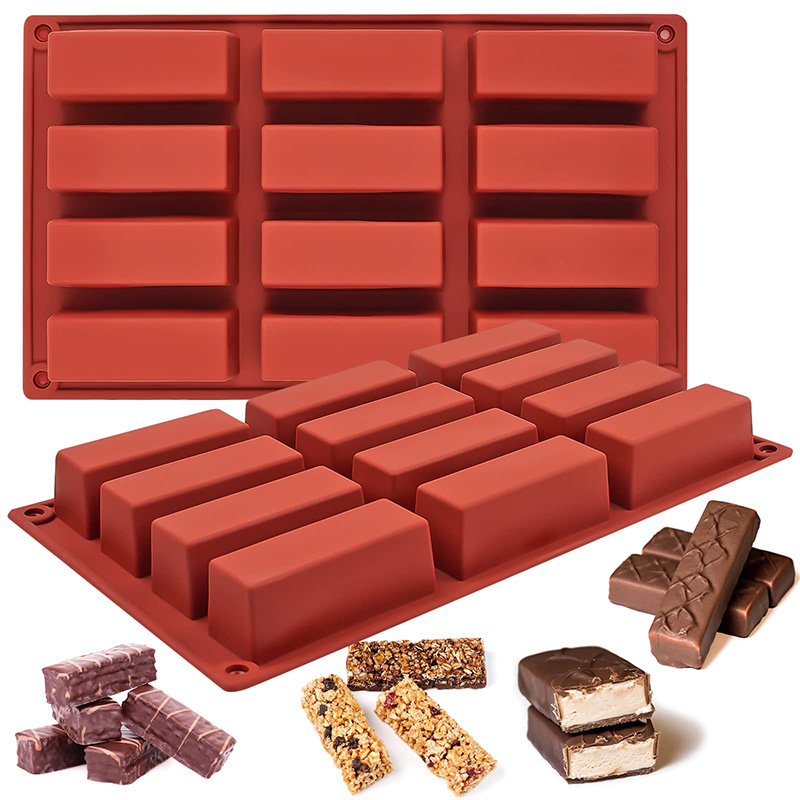 Tray Mold Rectangle - สี่เหลี่ยมผืนผ้าซิลิโคนแม่พิมพ์ลูกอมสําหรับเบเกอรี่บาร์ช็อกโกแลตบาร์แม่พิมพ์โปรตีนบาร์ Cornbread พุดดิ้ง 12-Cavity เนยแม่พิมพ์