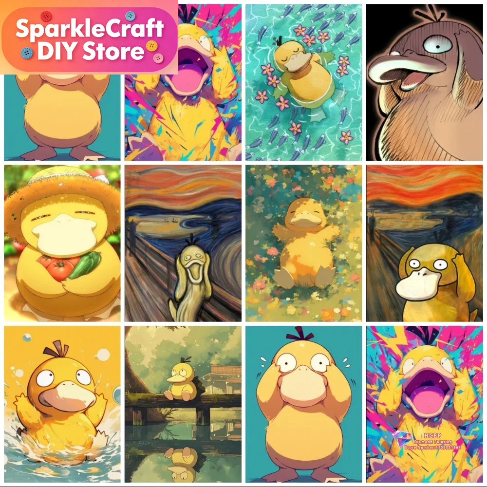 Resin Art Home Decor - ภาพวาดเพชร 5 มิติ ลายการ์ตูน Psyduck แบบไร้กรอบ