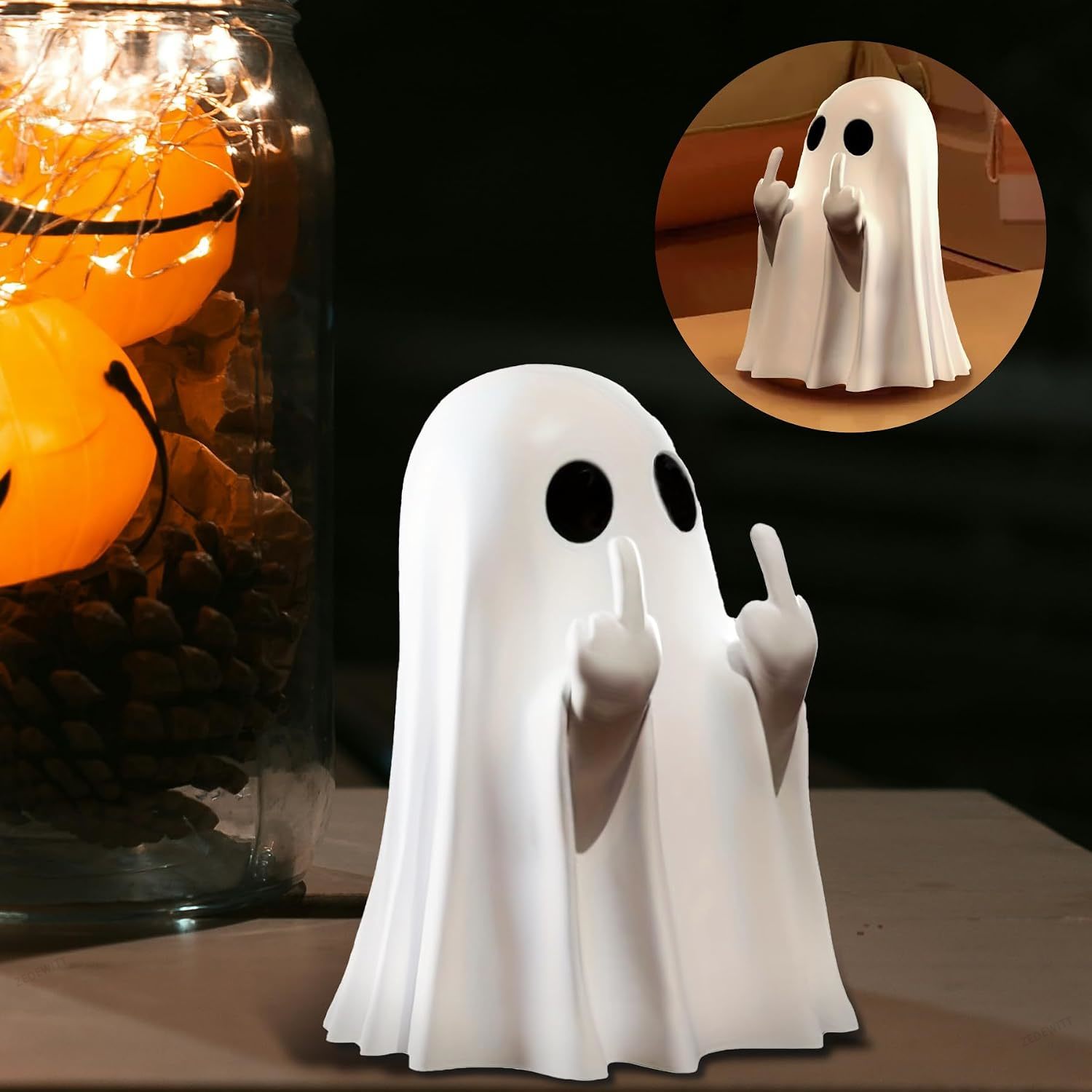 รูปปั้นผีฮาโลวีนสุดฮา ชูนิ้วกล - Resin Art Coffee Table บทวิจารณ์และราคา