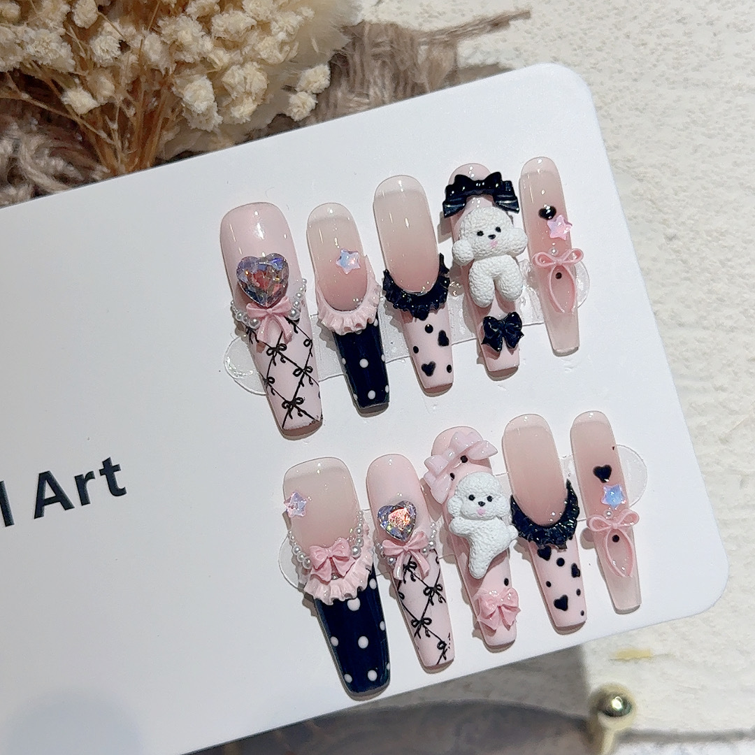เล็บปลอมลายลูกไม้สีดำลายจุด 10 - Resin Art Diy บทวิจารณ์และราคา